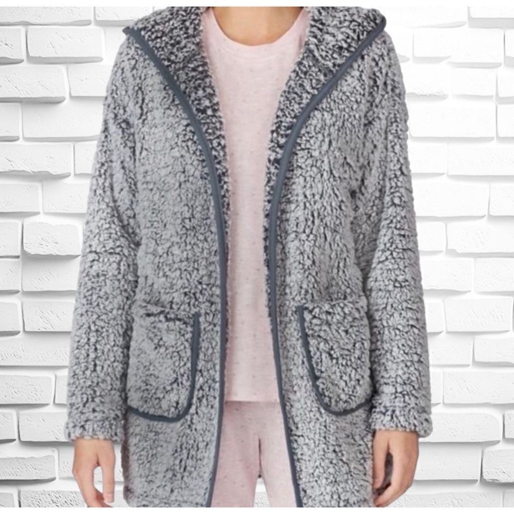 Kensie Women’s Small/Medium Frosted Hooded Sherpa Cardigan • Open Front